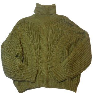 Croped Turtleneck Sweater SMALL NEW Olive Green thick knit top long sleeve
